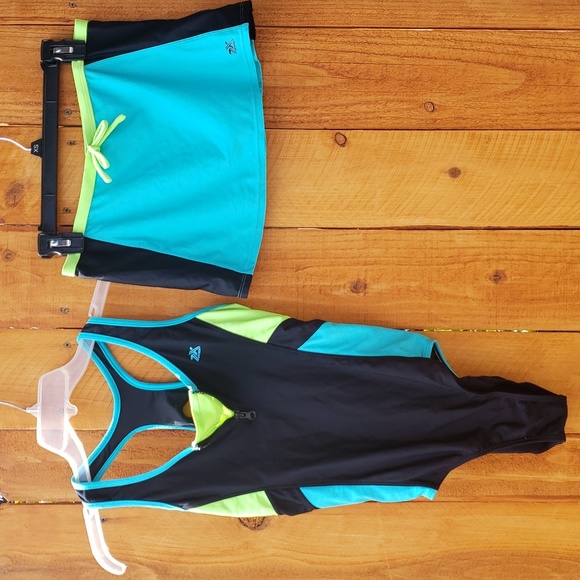 Zero Xposer One Piece Swimsuit + Swim Skirt Coverup Colors Purple Black Teal - Picture 3 of 11